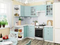 Небольшая угловая кухня в голубом и белом цвете Нальчик